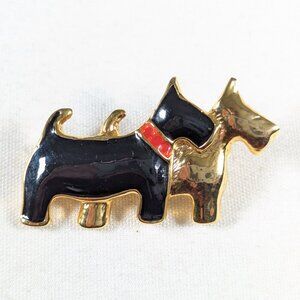 Vintage metal Scottie brooch, twin terrier pin